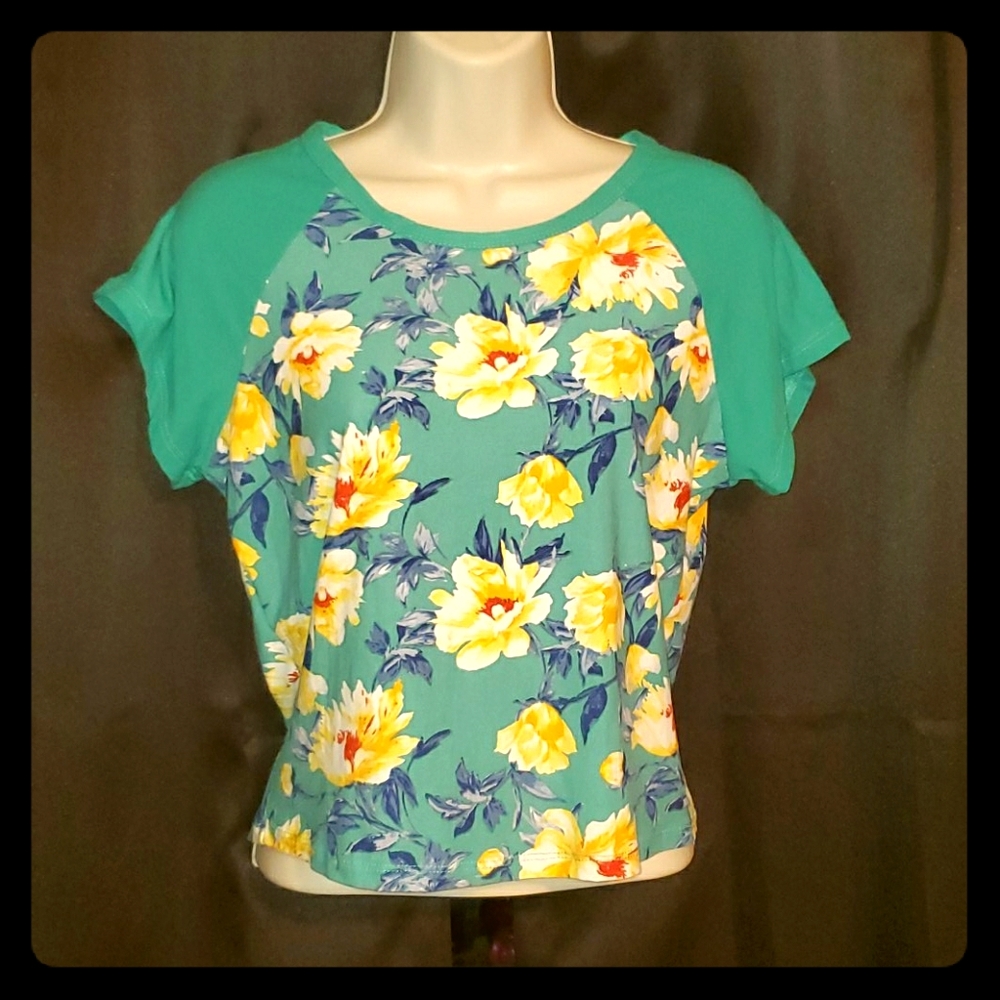 Teal and floral crop top
